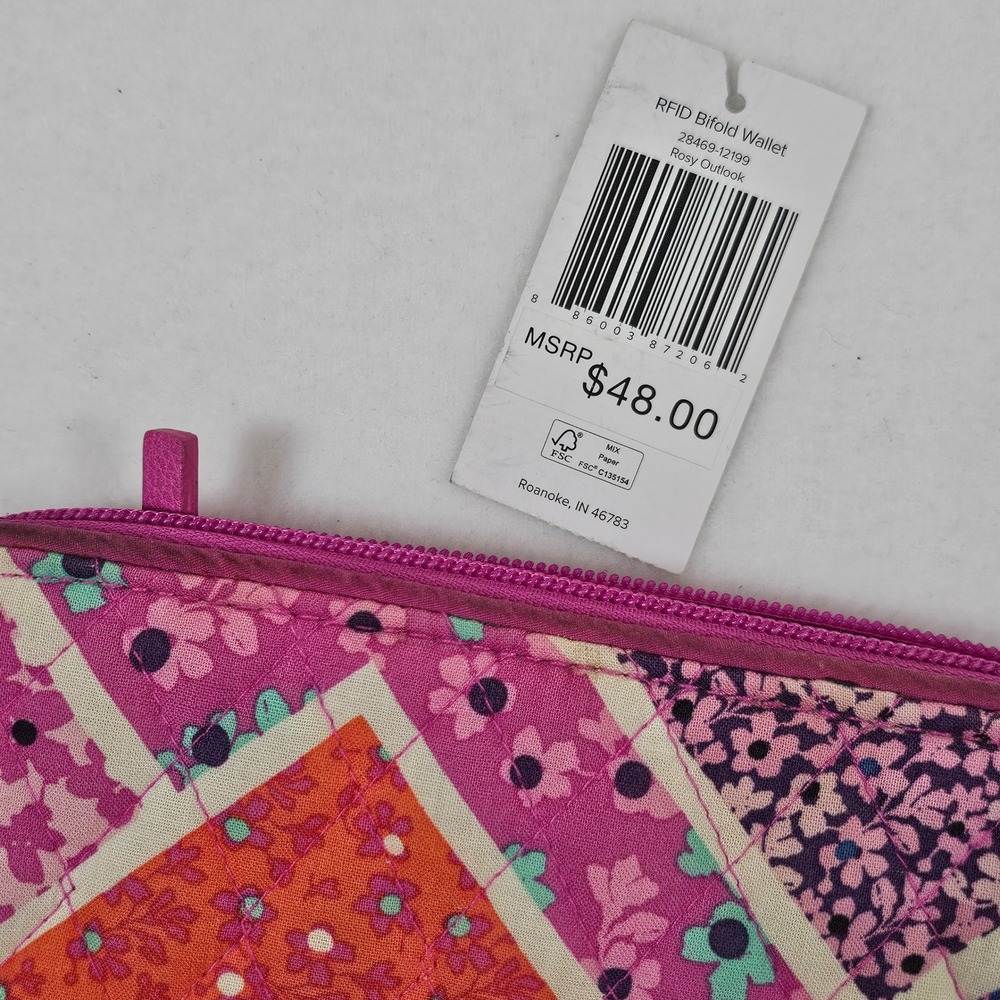 Vera Bradley RFID Bifold Wallet‎ Rosy Outlook Quilted Patchwork 28469-12199 - Picture 5 of 7